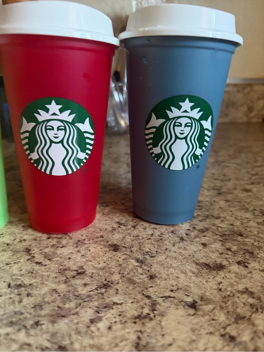 Starbucks Red and Gray Reusable Cups with White Lids